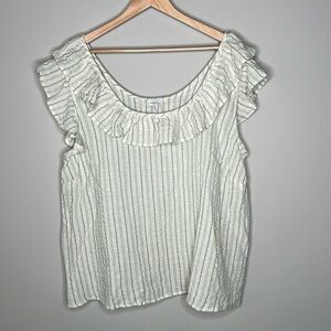 Madison & Berkeley NWOT Striped Linen Blend Flounce Sleeve Ruffle Top Size XXL